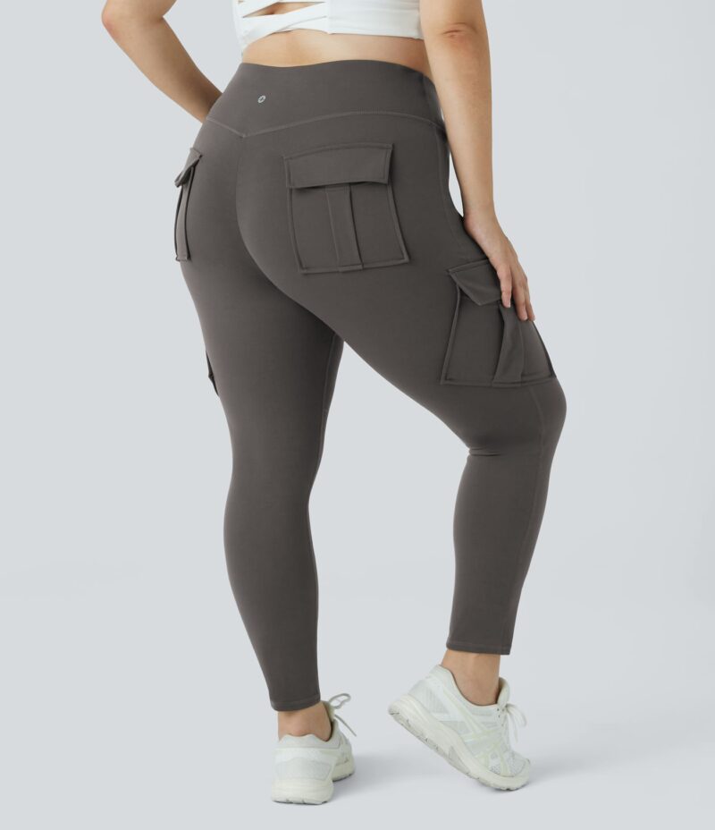 Leggings yoga ajustado bolsillo cargo tiro alto talla grande 7/8 - Image 3