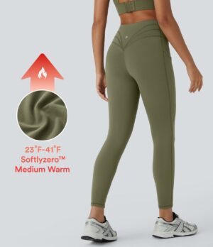 Leggings Softlyzero Plush yoga 7/8 bolsillo lateral tiro alto térmico