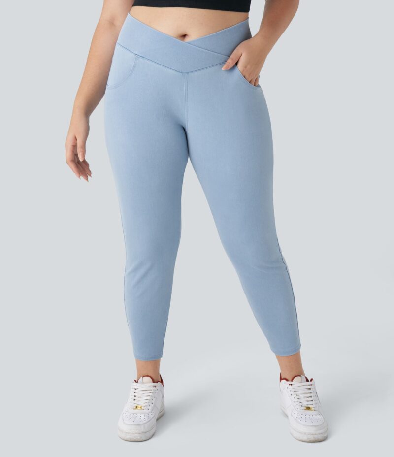 Leggings Flex Denim oficina cruzado elástico tiro alto bolsillo talla grande - Image 3