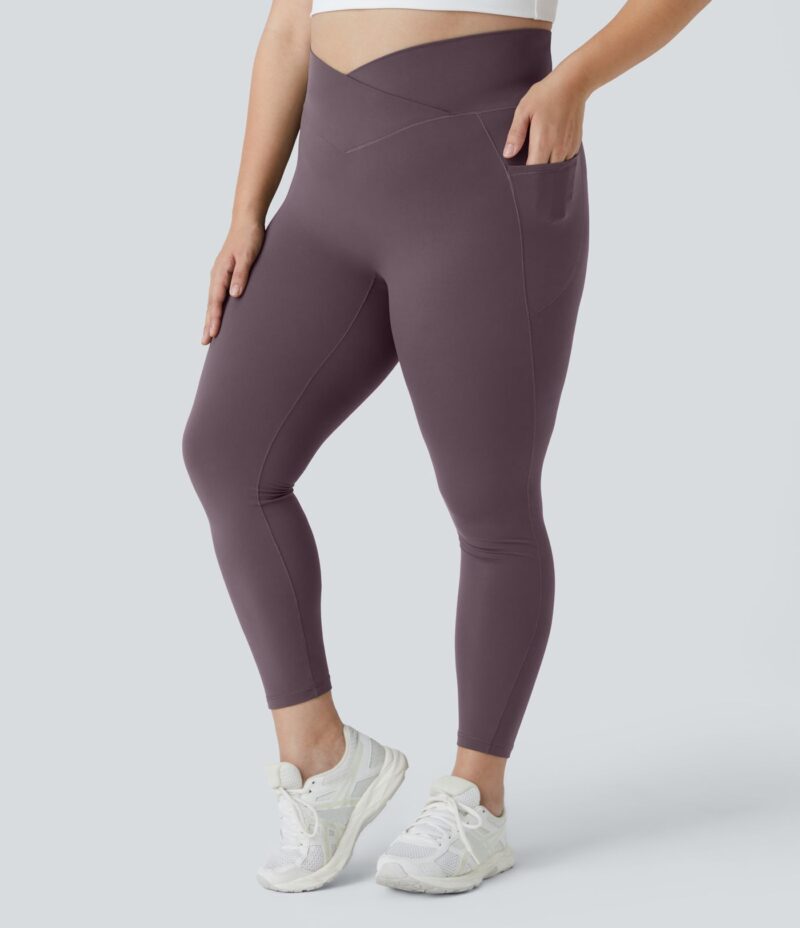 Leggings Softlyzero largo tiro alto bolsillo lateral cruzado liso talla grande - Image 3
