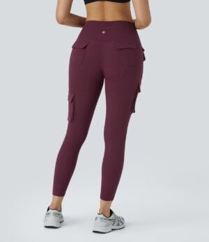 Leggings yoga tiro alto múltiple bolsillo diseño gofre 7/8