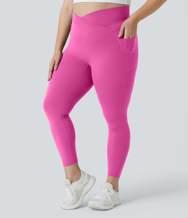 Leggings Softlyzero largo tiro alto bolsillo lateral cruzado liso talla grande - Image 4