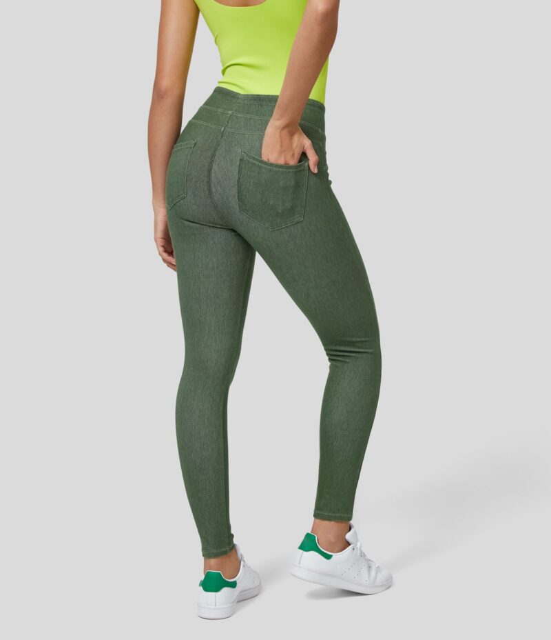 Leggings Flex Denim mezclilla elástico colorido bolsillo lateral trasero tiro alto - Image 4