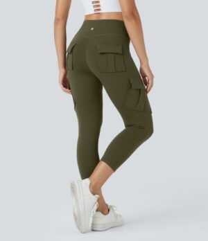 Leggings yoga capri bolsillo cargo tiro alto