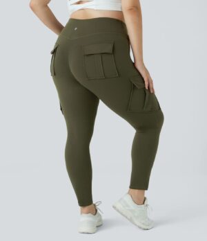 Leggings yoga ajustado bolsillo cargo tiro alto talla grande 7/8