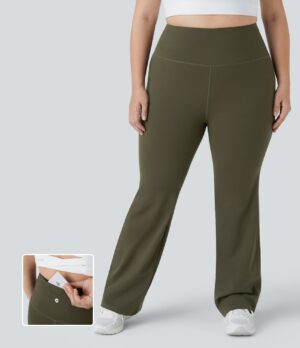 Leggings acampanados de talle alto con bolsillo trasero lisos de talla grande