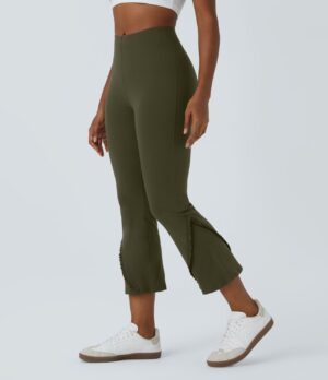 Leggings informales capri con volantes y cintura alta con control de barriga
