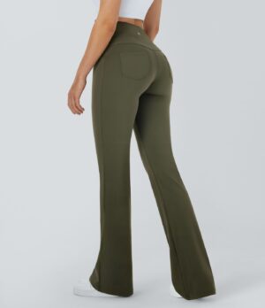 Leggings de yoga acampanados de tiro alto con bolsillos
