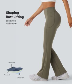 Leggings SoCinched UltraSculpt yoga Bootcut tiro alto realce glúteo control abdomen bolsillo lateral moldeador