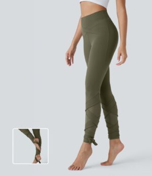 Leggings yoga Softlyzero 7/8 cordón cruzado malla contrastante tiro alto
