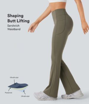 Leggings SoCinched UltraSculpt Bootcut yoga tiro alto realce glúteo bolsillo lateral control abdomen moldeador