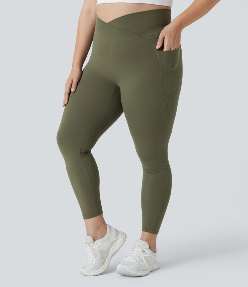 Leggings Softlyzero largo tiro alto bolsillo lateral cruzado liso talla grande - Image 5