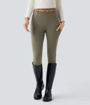 Leggings Softlyzero montar caballo tiro alto bolsillo lateral ribete malla contrastante 7/8 - UPF50+