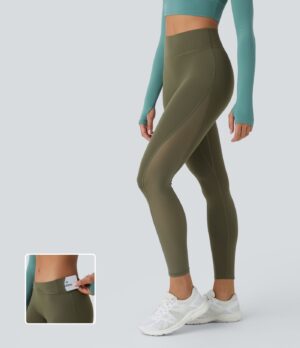 Leggings yoga Softlyzero malla contrastante bolsillo interior tiro alto 7/8