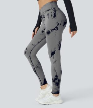 Leggings de yoga de cintura V alta y fruncido de flujo sin costuras