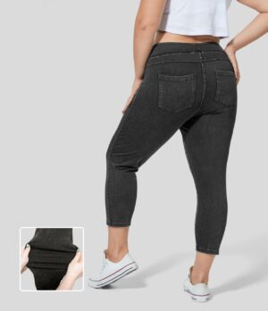 Leggings Capri Flex Denim tiro alto bolsillo lateral trasero tejido elástico mezclilla talla grande