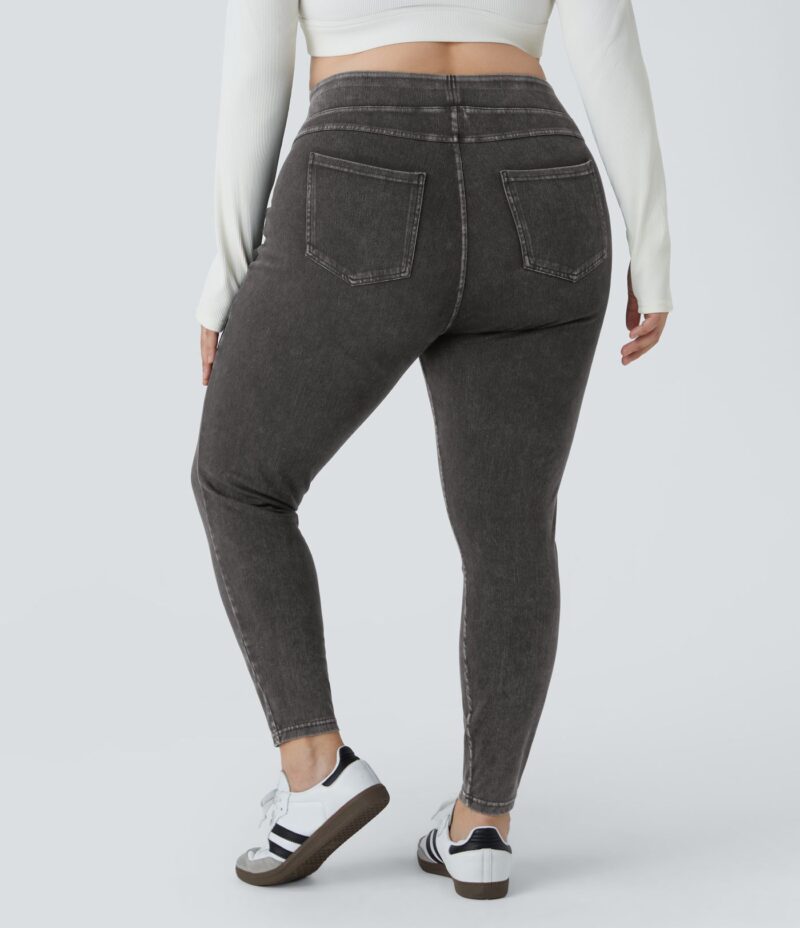 Leggings Flex Denim elásticos de talla grande con tiro alto y bolsillos traseros - Image 4