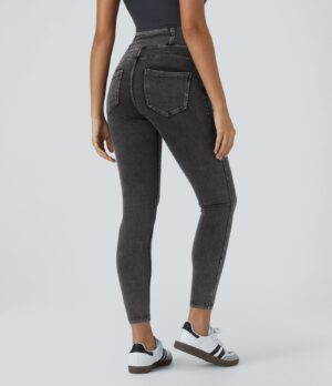 Leggings Flex Denim oficina elástico múltiple bolsillo cruzado tiro alto