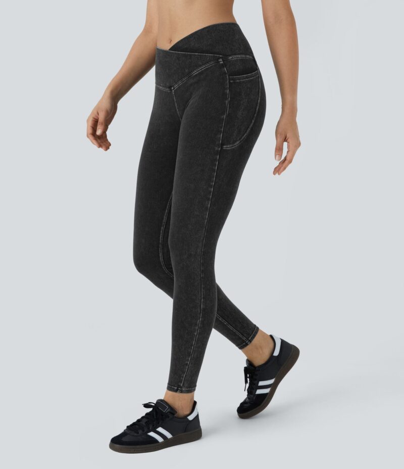 Leggings Flex Denim oficina mezclilla elástico lavado bolsillo lateral cruzado - Image 3