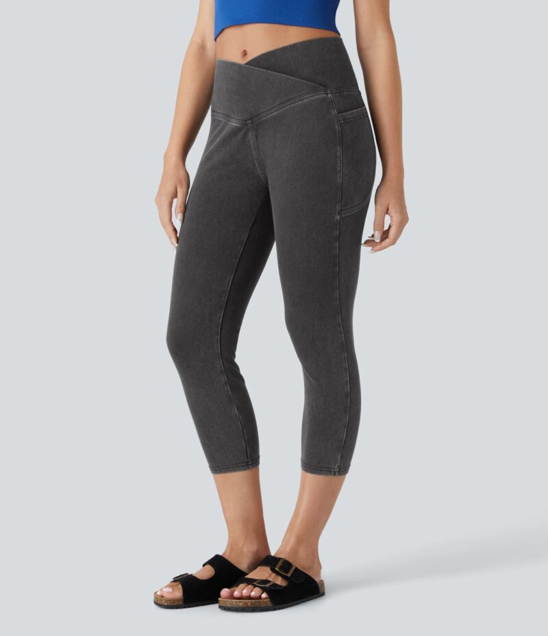Leggings Flex Denim capri mezclilla elástico lavado bolsillo lateral cruzado - Image 2
