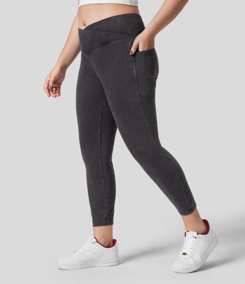 Leggings Flex Denim oficina mezclilla elástica lavada bolsillo lateral cruzado talla grande - Image 4