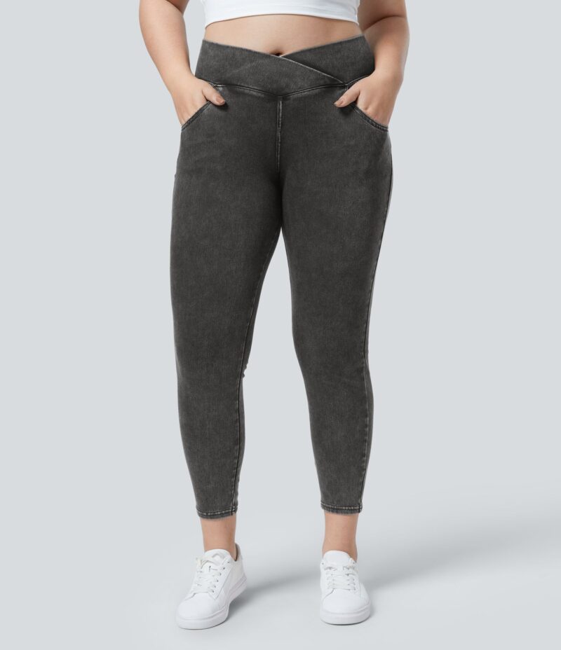 Leggings Flex Denim oficina cruzado elástico tiro alto bolsillo talla grande - Image 4