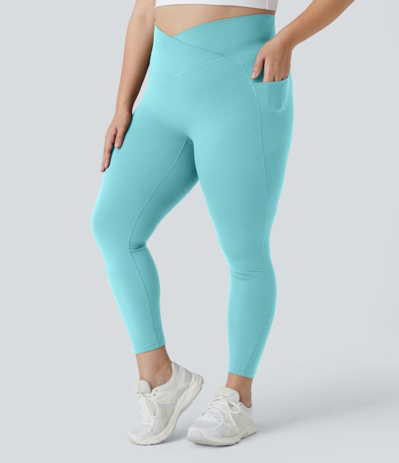 Leggings Softlyzero largo tiro alto bolsillo lateral cruzado liso talla grande - Image 6