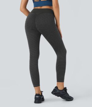 Leggings realza glúteos con fruncido de tiro alto en tejido nido de abeja