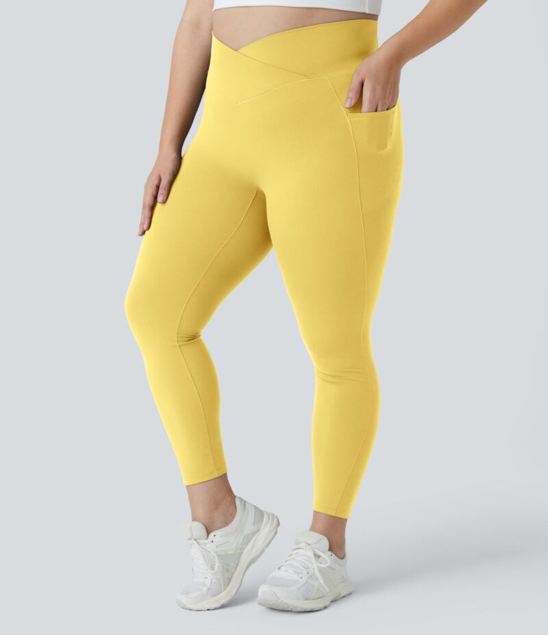 Leggings Softlyzero largo tiro alto bolsillo lateral cruzado liso talla grande - Image 7