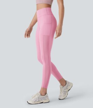 Leggings Softlyzero Plush yoga tiro alto bolsillo lateral malla contrastante 7/8