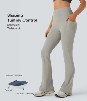 Leggings Softlyzero QuickDry SoCinched yoga acampanado bolsillo lateral tiro alto control abdomen