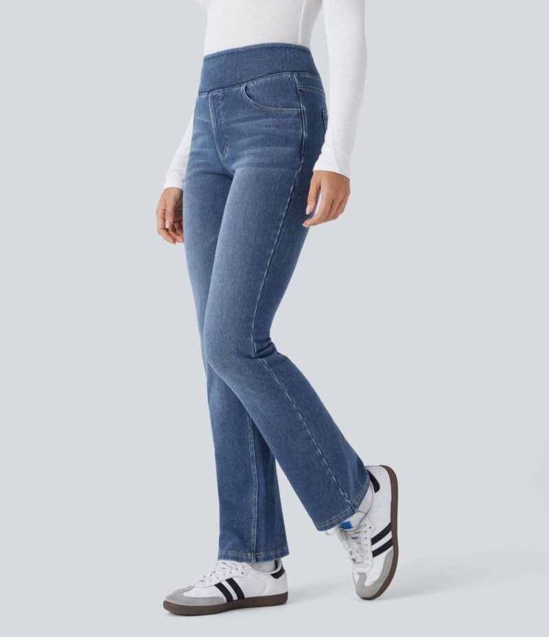 Jeans Flex Denim térmico tiro alto lavado elástico múltiple bolsillo corte acampanado - Image 2