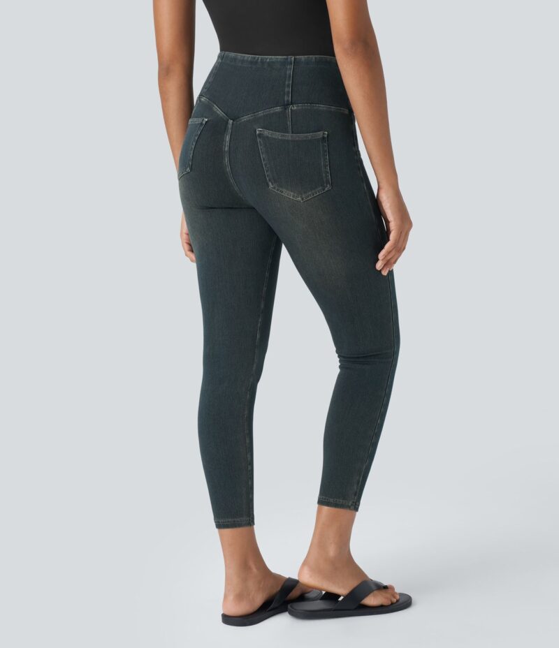 Leggings 7/8 Flex Denim elástico bolsillo trasero botón decorativo tiro alto - Image 2