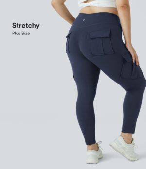 Leggings yoga ajustado bolsillo cargo tiro alto talla grande 7/8