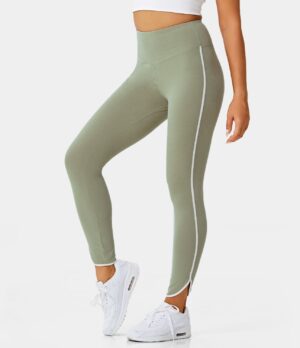 Leggings de algodón de tiro alto con borde lateral blanco