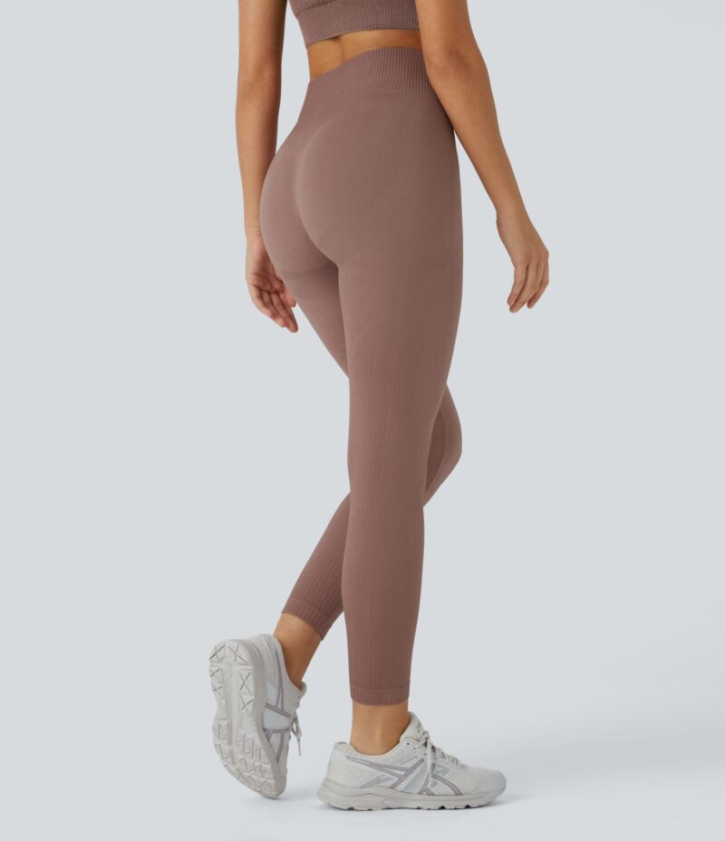 Leggings entrenamiento tiro alto acanalado suave sin costura agradable piel control abdomen levantamiento glúteo 7/8 - Image 3