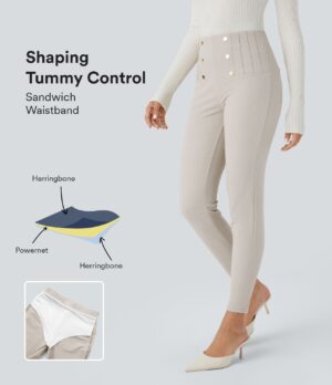 Leggings SoCinched oficina espiga botón decorativo posterior control abdomen tiro alto