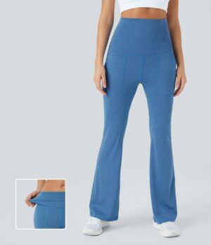 Leggings acampanados con tiro extra alto doblado y bolsillos