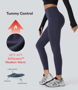 Leggings Softlyzero Plush entrenamiento térmico tiro alto bolsillo lateral control abdomen