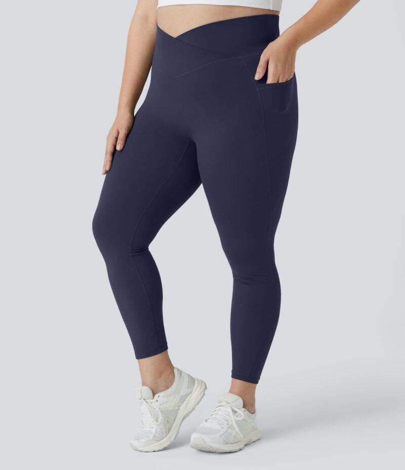 Leggings Softlyzero largo tiro alto bolsillo lateral cruzado liso talla grande - Image 8