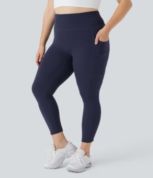 Leggings yoga Softlyzero liso talla grande bolsillo doble tiro alto 7/8