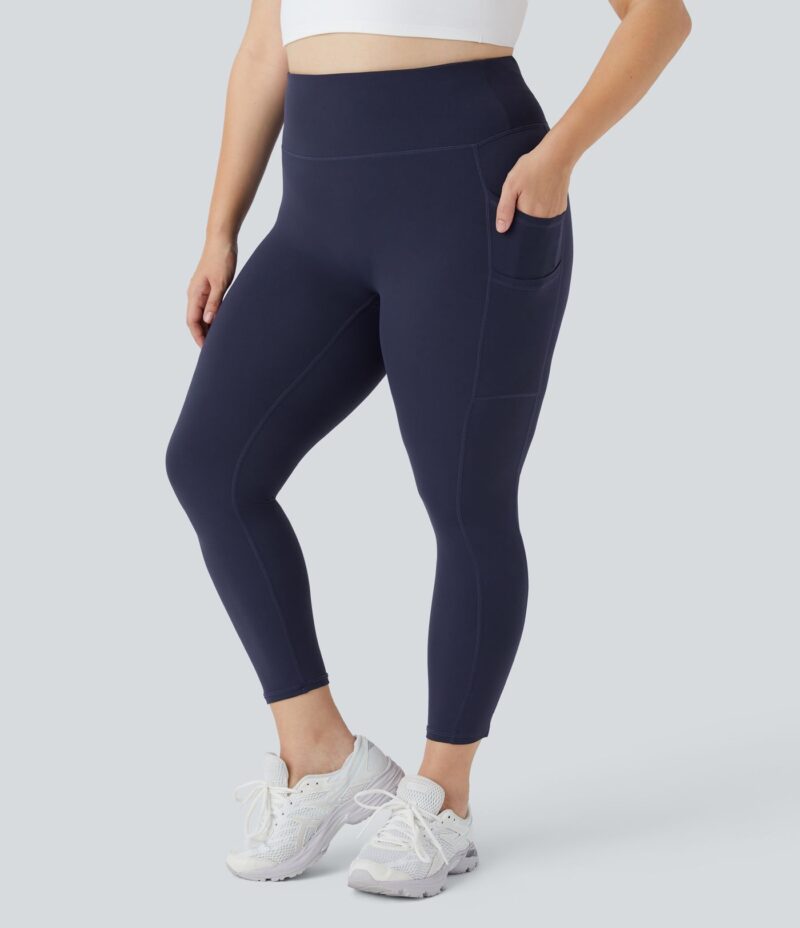 Leggings yoga Softlyzero liso talla grande bolsillo doble tiro alto 7/8
