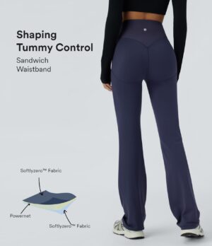 Leggings SoCinched yoga corte acampanado tiro alto control abdomen ribete contrastante-UPF 50+
