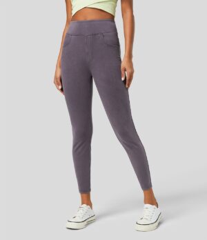 Leggings Flex Denim 7/8 mezclilla elástico colorido múltiple bolsillo tiro alto