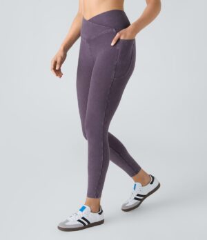 Leggings Flex Denim 7/8 mezclilla elástico colorido bolsillo lateral cruzado tiro alto