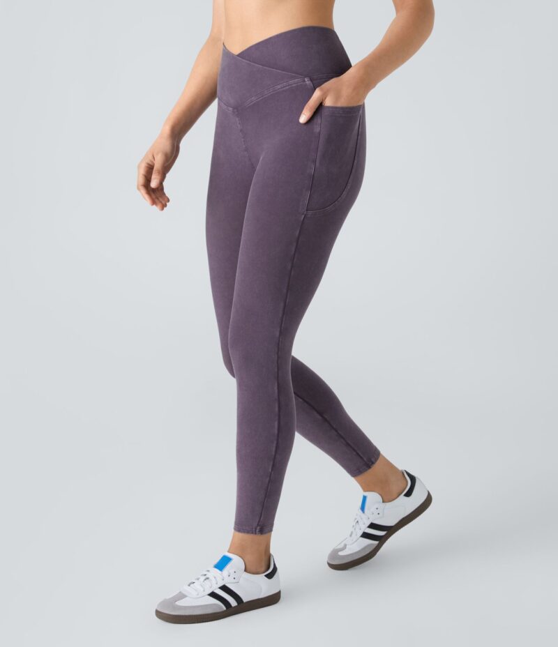 Leggings Flex Denim 7/8 mezclilla elástico colorido bolsillo lateral cruzado tiro alto