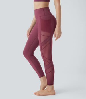 Leggings yoga tiro alto 7/8 malla contrastante bolsillo lateral