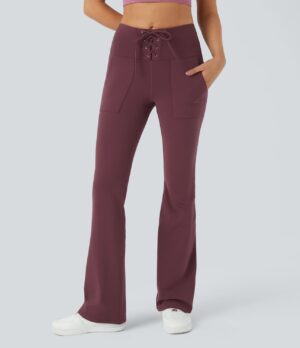 Legging acampanado tiro alto cordón ajustable bolsillo profundo