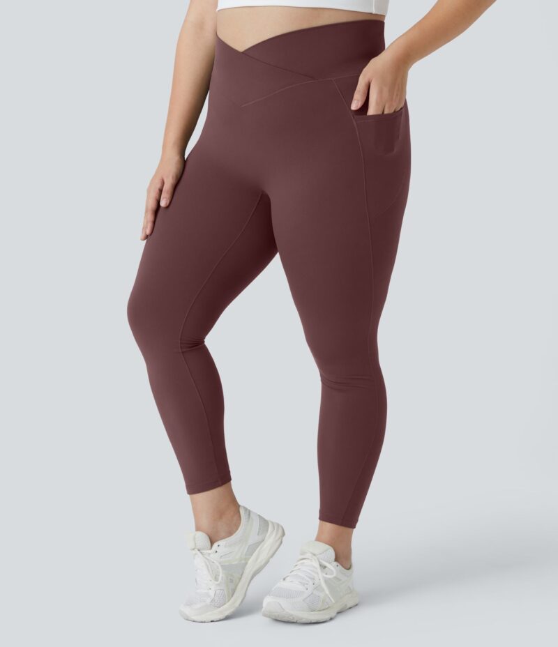 Leggings Softlyzero largo tiro alto bolsillo lateral cruzado liso talla grande - Image 9