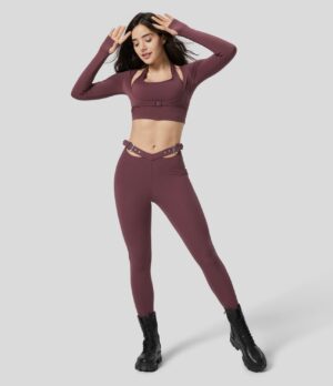 Softlyzero Plush Leggings hebilla ajustable cintura V tiro medio 7/8